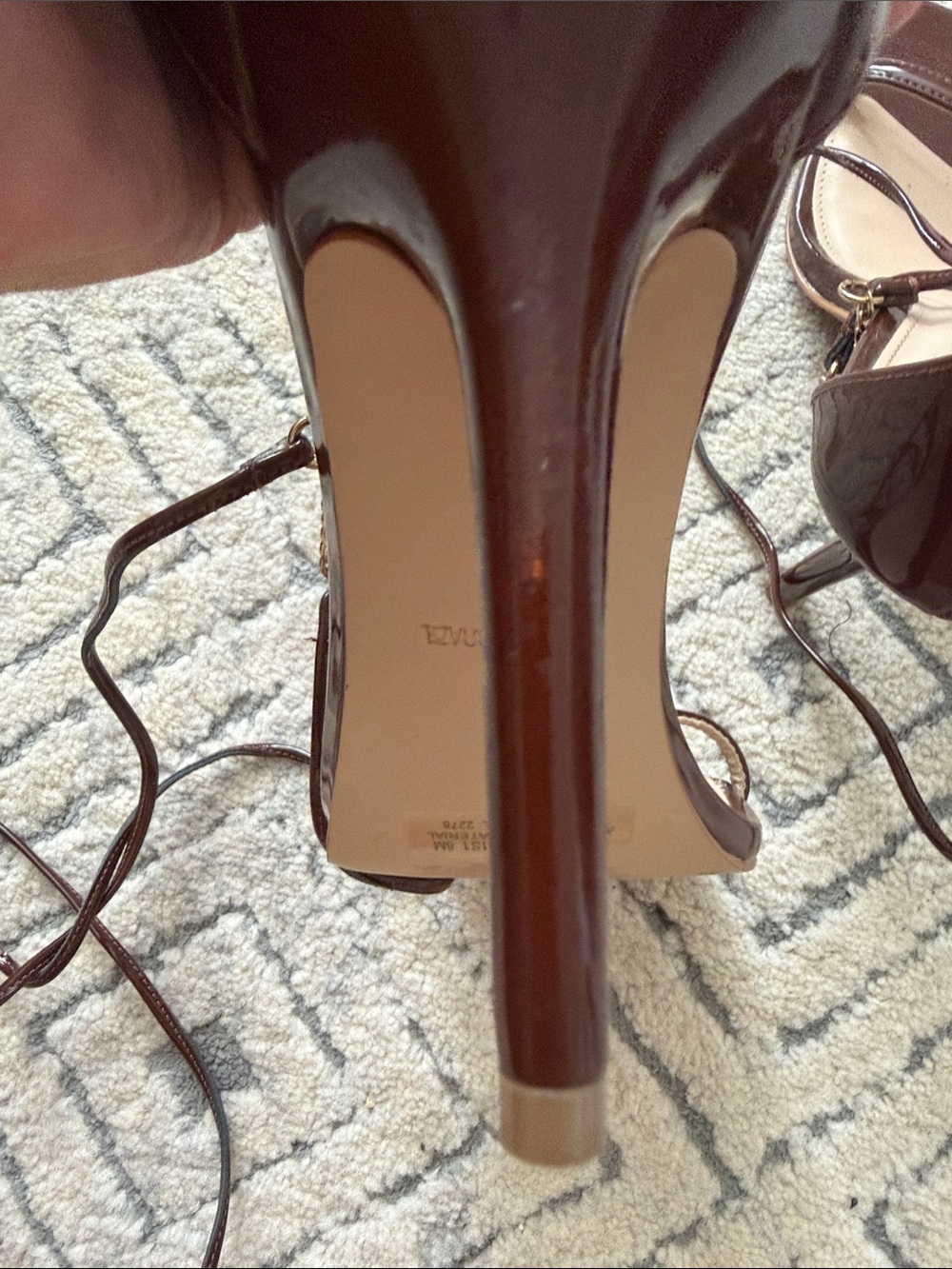Steve Madden Brown Patent wrap around Chain-Ankle Stiletto Sandals - Picture 6 of 11